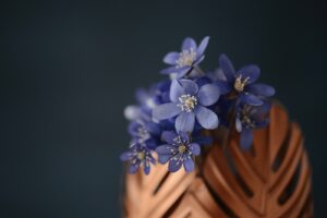 a close up of a vase with flowers in it