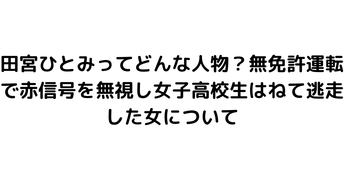 田宮ひとみってどんな人物？無免許運転で赤信号を無視し女子高校生はねて逃走した女について