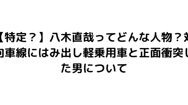 【特定？】八木直哉ってどんな人物？対向車線にはみ出し軽乗用車と正面衝突した男について