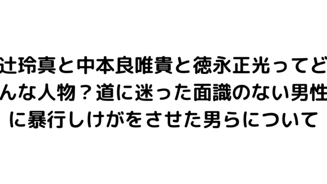 辻玲真と中本良唯貴と徳永正光ってどんな人物？道に迷った面識のない男性に暴行しけがをさせた男らについて