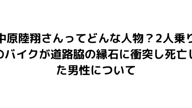 中原陸翔さんってどんな人物？2人乗りのバイクが道路脇の縁石に衝突し死亡した男性について