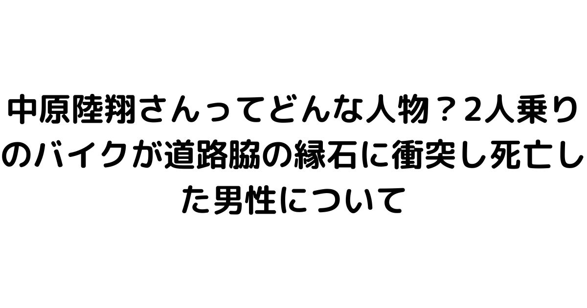 中原陸翔さんってどんな人物？2人乗りのバイクが道路脇の縁石に衝突し死亡した男性について